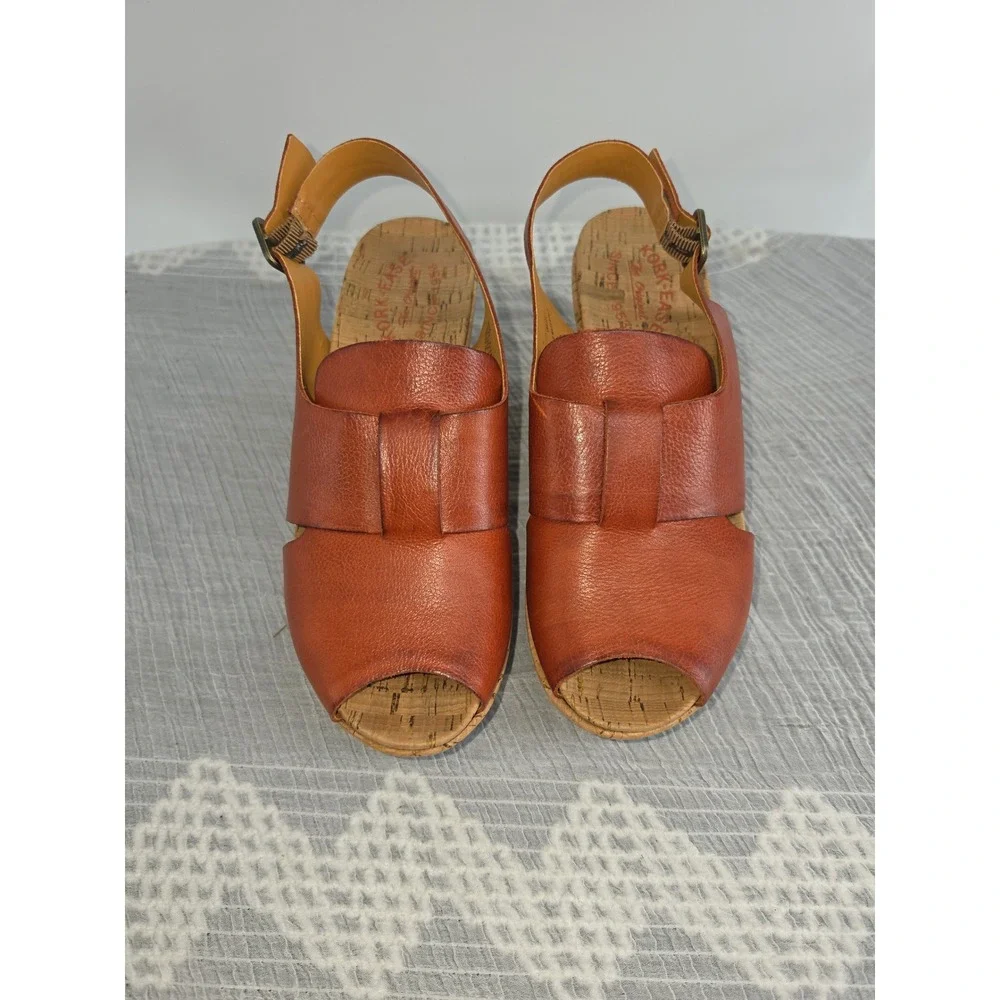 Kork-Ease Women 8M Rust Orange Leather Cork Wedge Platform Sandals KE0010508